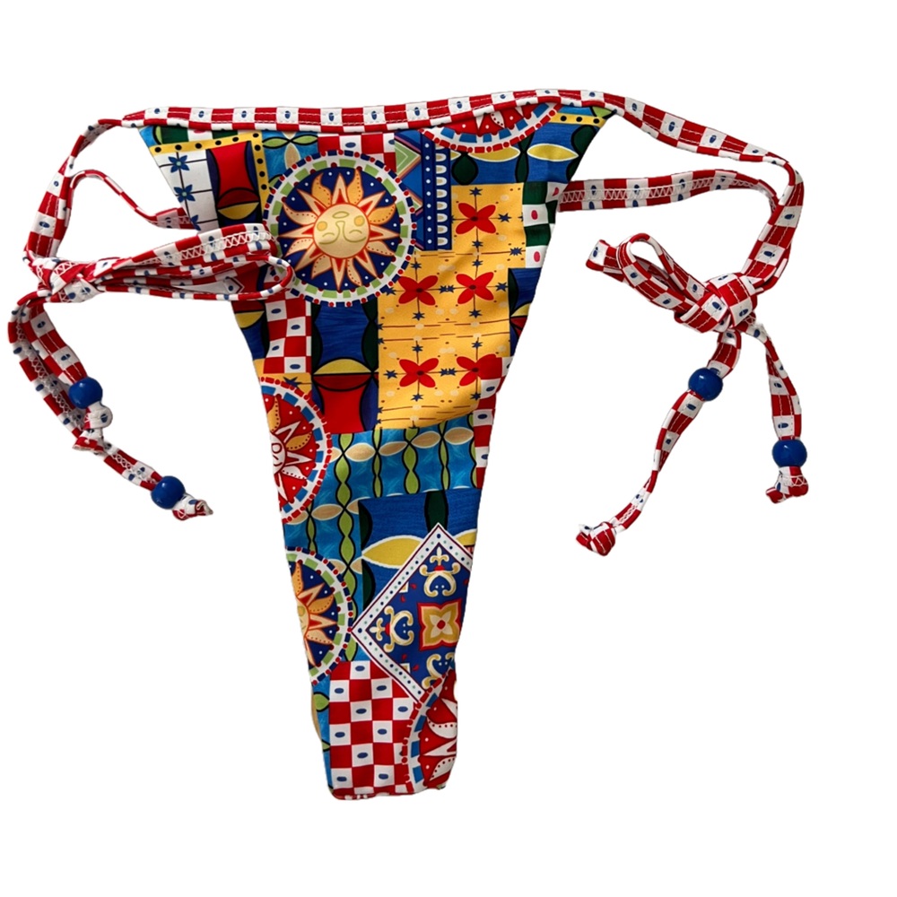 Boho Halter Bead Accents Side Tie Brazilian Bikini Set - Picture 7 of 12